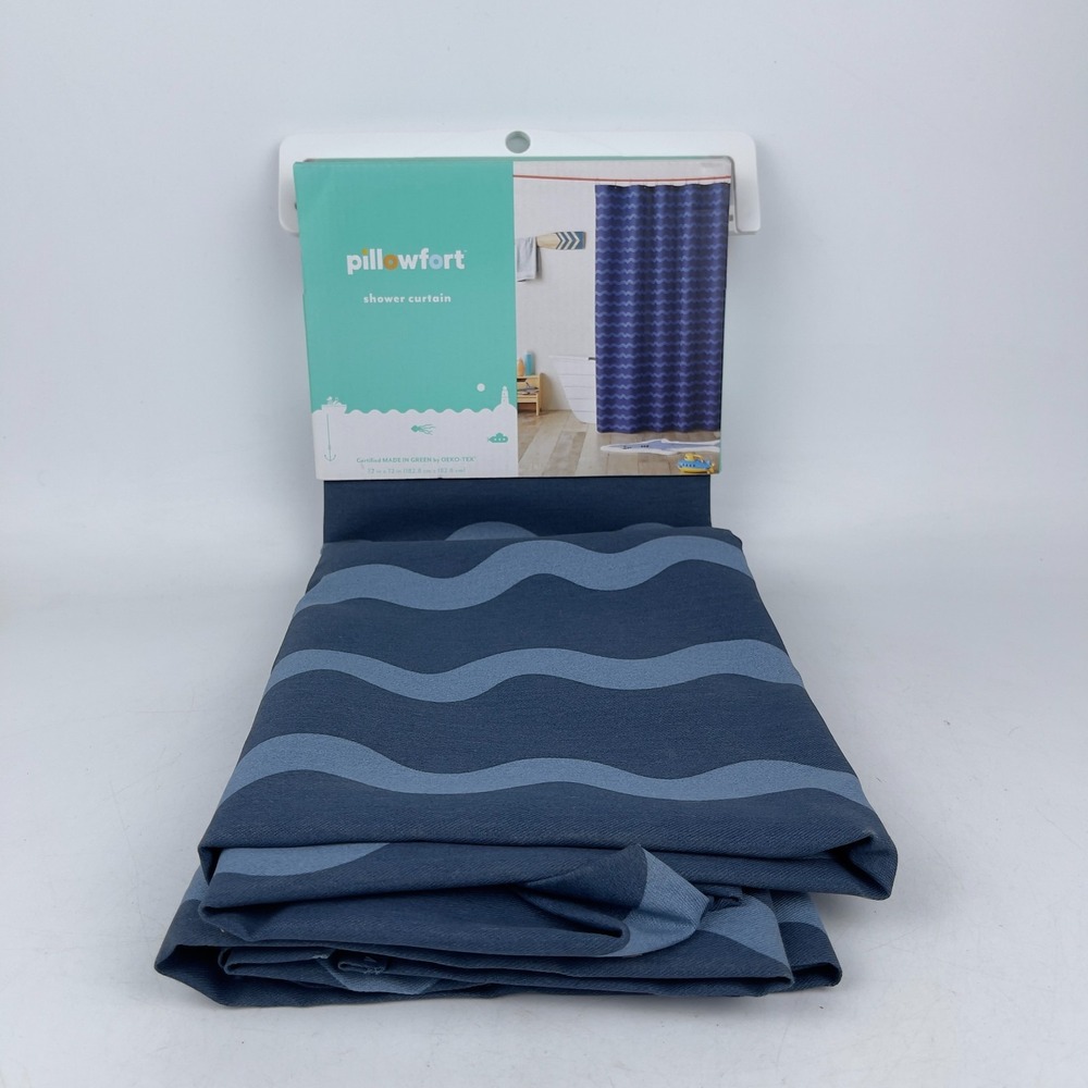 Pillowfort Fabric Shower Curtain Chambray Blue Size 72"x72" Bathroom Decor‎